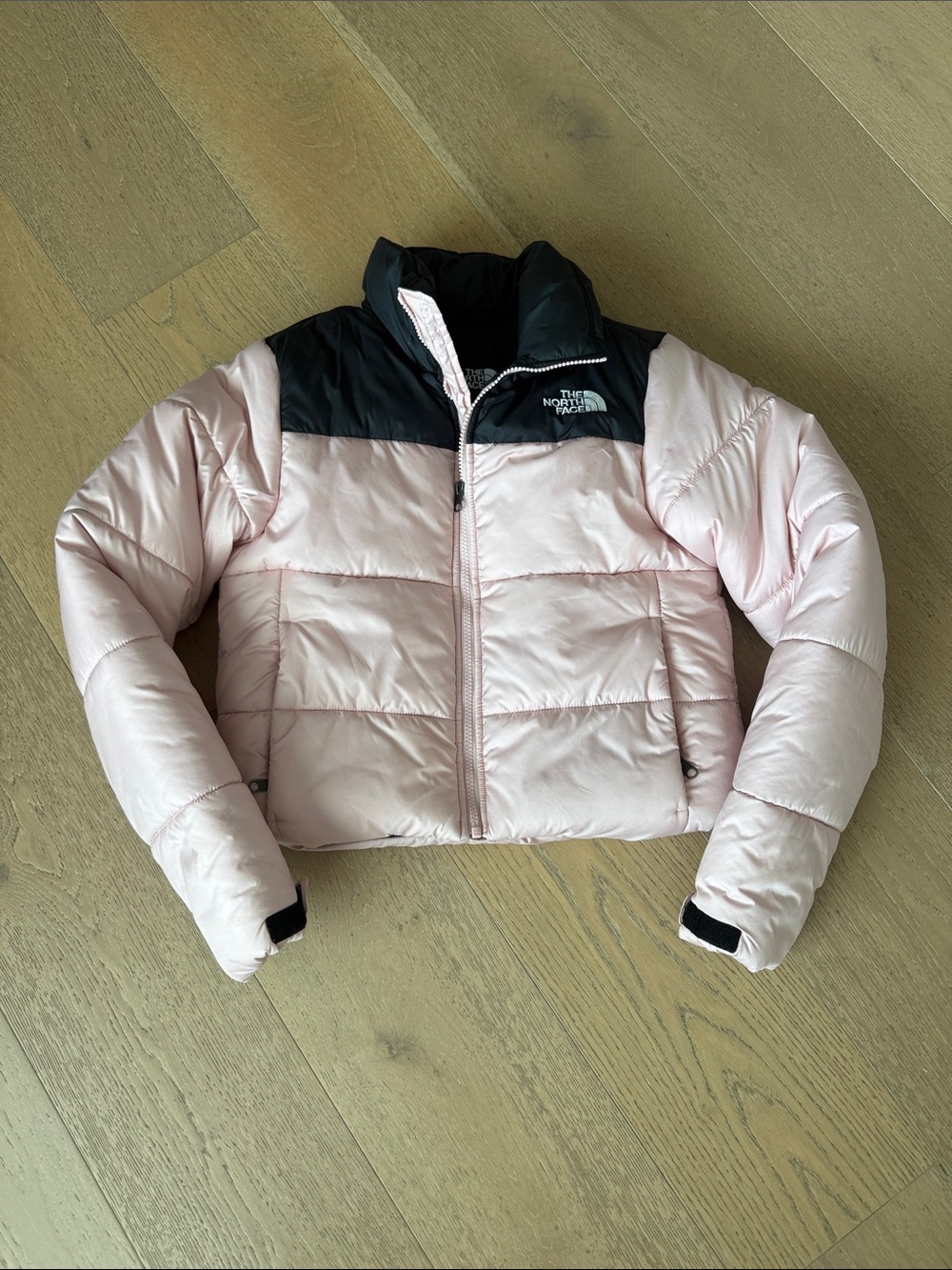The North Face Light Pink and Black Puffer Jacket